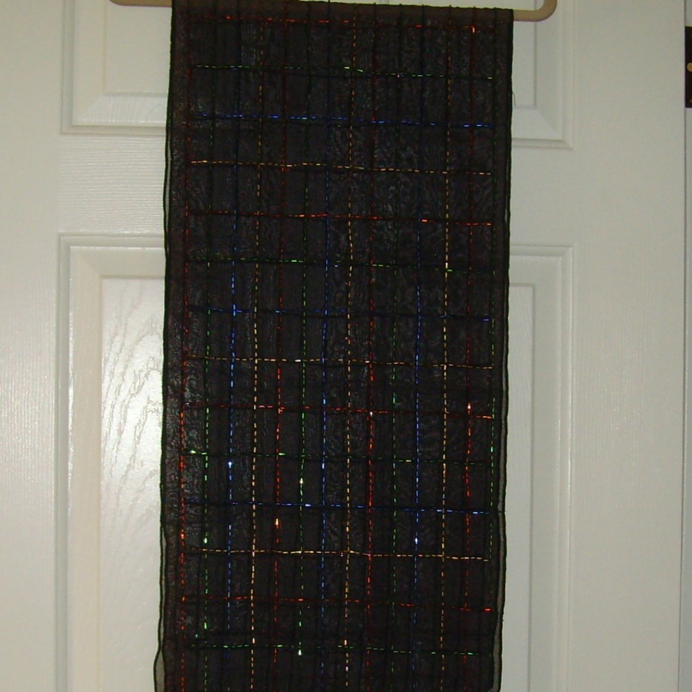 Vintage Elegant Sheer Black Scarf with Tubular Baguettes  58" by 13.5" - Picture 3 of 14